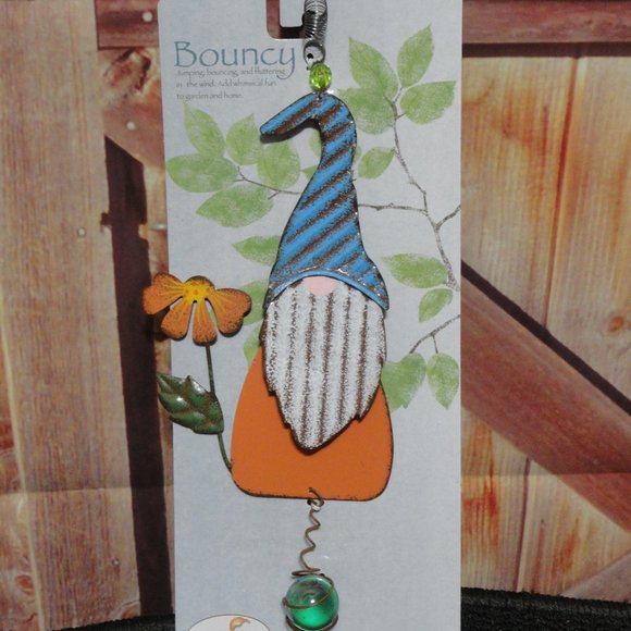 Bouncy Gnome W glass ball. Metal jumping bouncy fun for garden, Decorati… - Picture 1 of 5